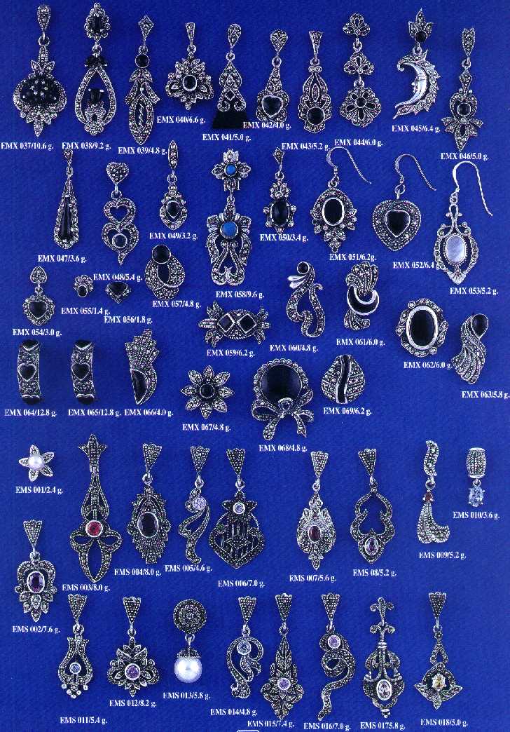 Marcasite jewelry wholesale. Marcasite earrings with stones.